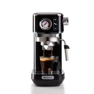 Ariete 1381 Macchina da caffè con manometro, compatibile con caffè in polvere e cialde ESE, 1300 W, Capacità 1,1 L, 15 bar di pressione, Filtro ½ tazze, Dispositivo Cappuccino, Nero