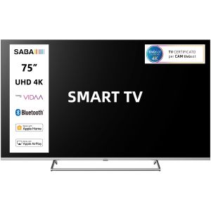 SABA SA75KN9VDA SMART TV 75" ULTRA HD 4K, Sistema operativo VIDAA, Triplo tuner DVBT2/C/S2 HEVC MAIN10, Certificato TivuSAT, Piedistallo centrale, Dolby Audio