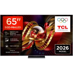TCL C8L TV 65C8L SQD Mini LED da 65", 4K HDR, 5000 nit, 2.040 zone di dimming, Google TV, 144Hz, Dolby Vision & Atmos, Audio Bang & Olufsen