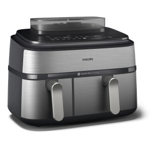 Philips Serie 5000 Airfryer doppio cestello con vapore, Friggitrice ad aria da 9.0L, 19 metodi di cottura, Pulizia cestello automatica, App ricette, NA555/00