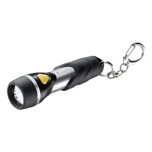Varta Day Light Key Chain LED Flashlight (incl. anello portachiavi e 1x batteria AAA Longlife Power, antiurto) argento/nero per la casa, tutti i giorni, interruzioni di corrente