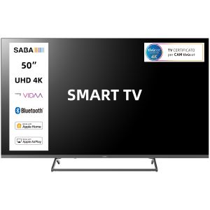 SABA SA50KM10VDA SMART TV 50" ULTRA HD 4K, Sistema operativo VIDAA, Triplo tuner DVBT2/C/S2 HEVC MAIN10, Certificato TivuSAT, Piedistallo centrale, Dolby Audio