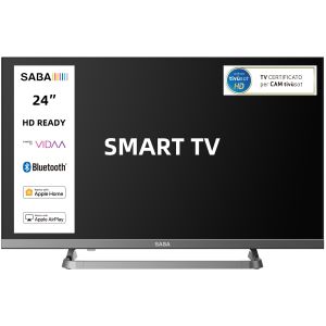 SABA SA24S89VDA SMART TV 24" HD READY, Sistema operativo VIDAA, Triplo tuner DVBT2/C/S2 HEVC MAIN10, Certificato TivuSAT, Piedistallo centrale, Dolby Audio