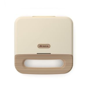 Ariete 1971 Tostiera Breakfast Wood, Griglia Elettrica Panini, 750W, Effetto Legno, Piastra Antiaderente Grill 23x13cm, Riponimento Verticale, Beige