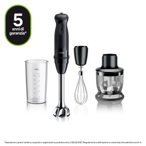 Braun MultiQuick 5 - Minipimer, Frullatore a immersione, con Tritatutto, 1000W, Nero (MQ.50202M)