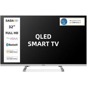 SABA SA32QM10VDA SMART TV QLED 32" FULL HD, Sistema operativo VIDAA, Triplo tuner DVBT2/C/S2 HEVC MAIN10, Certificato TivuSAT, Piedistallo centrale, Dolby Audio
