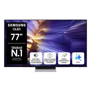 Samsung OLED AI TV 77" QE77S90FAEXZT 4K, Processore NQ4 AI Gen3, 4K AI Upscaling Pro, Schermo antiriflesso, OLED HDR, Dolby Atmos & OTS Lite, Laser Slim Design, Vision AI Smart TV, 2025