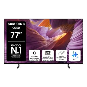 Samsung OLED AI TV 77" QE77S85FAEXZT 4K, Processore NQ4 AI Gen2, 4K AI Upscaling, Schermo antiriflesso, OLED HDR, Dolby Atmos & OTS Lite, Contour Design, Vision AI Smart TV, 2025