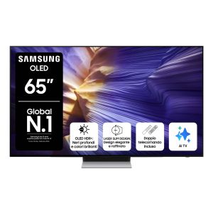 Samsung OLED AI TV 65" QE65S90FATXZT 4K, Processore NQ4 AI Gen3, 4K AI Upscaling Pro, Schermo antiriflesso, OLED HDR, Dolby Atmos & OTS Lite, Laser Slim Design, Vision AI Smart TV, 2025