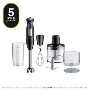 Braun MultiQuick 5 Pro - Minipimer, Frullatore a immersione, con Tritatutto, 1000W, Nero (MQ55254M)