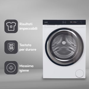 Candy ProWash 700, Lavatrice Carica Frontale 9 KG, 30% più efficente della classe A, 1400 giri, Bianco, Inverter, Vapore, Wi-Fi, BS 49B9-S