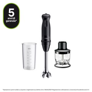 Braun MultiQuick 3 - Minipimer, Frullatore a immersione, con Tritatutto, 700W, Nero (MQ.30201M)