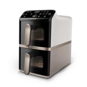 Philips Serie 4000 Airfryer doppio cestello Verticale, Friggitrice ad aria da 10L, 13 metodi di cottura, Rivestimento ceramica PFAS Free, Pulizia in lavastoviglie, App ricette, NA462/70