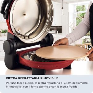 Ariete 934 Pizzeria Gourmet, Forno per pizza napoletana e calzoni, 1500W, Temperatura 400°C, 3 minuti di cottura, Pietra refrattaria rimovibile, Regolazione temperatura inferiore e superiore, Rosso