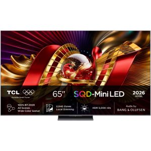 TCL C8L TV 65C8L SQD Mini LED da 65", 4K HDR, 5000 nit, 2.040 zone di dimming, Google TV, 144Hz, Dolby Vision & Atmos, Audio Bang & Olufsen