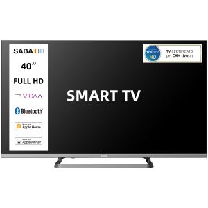 SABA SA40SM10VDA SMART TV 40" FULL HD, Sistema operativo VIDAA, Triplo tuner DVBT2/C/S2 HEVC MAIN10, Certificato TivuSAT, Piedistallo centrale, Dolby Audio